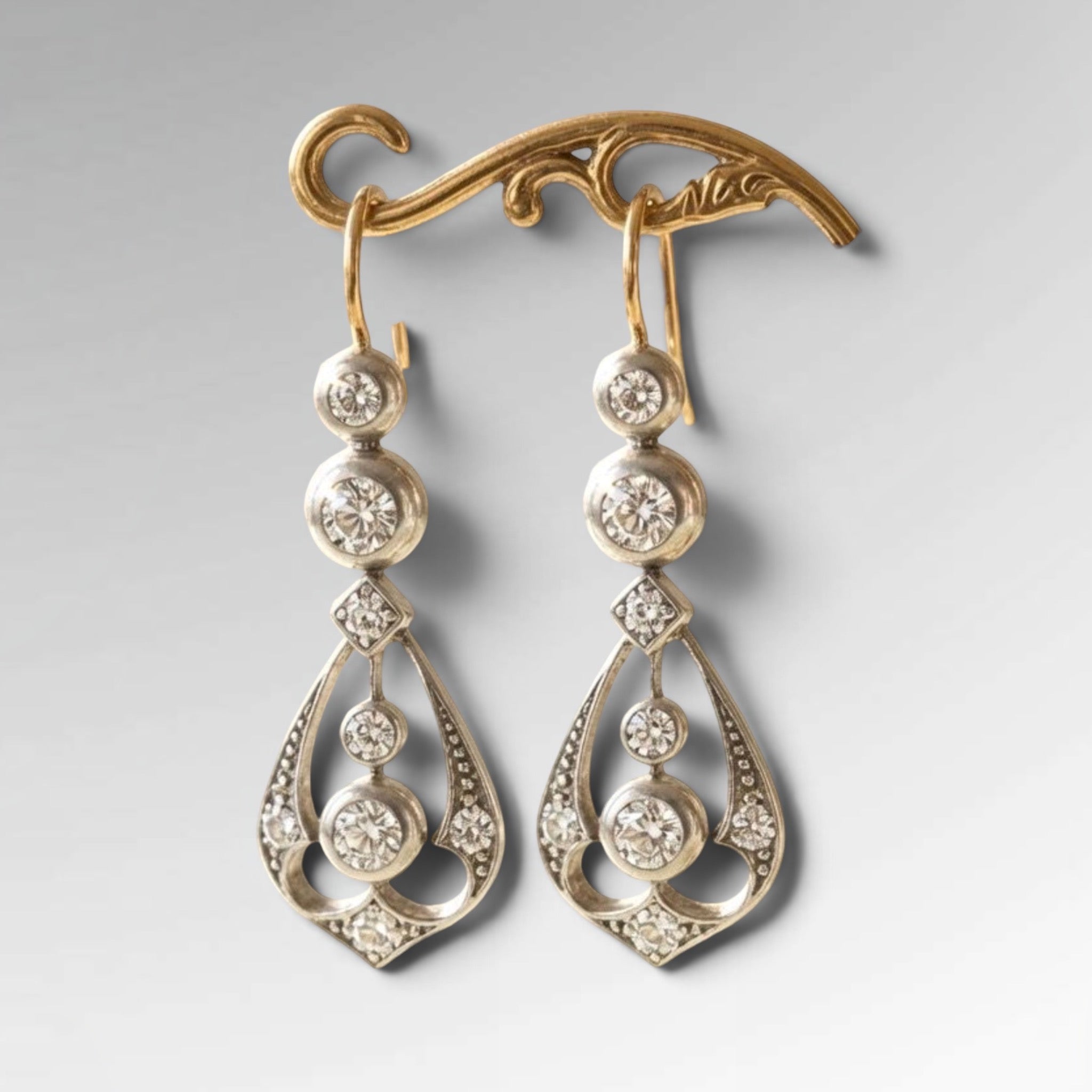 Antique 14K gold Old mine Cut diamond Earrings